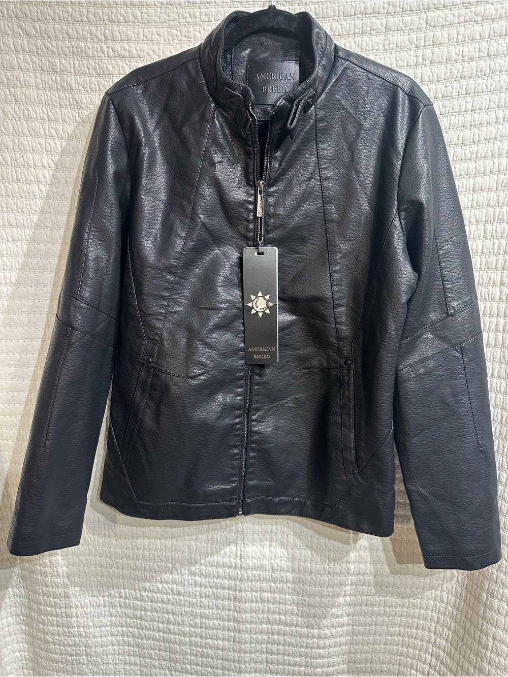 American Breed Men's Black Faux Leather Jacket 
Size Medium MSRP $129 NWT